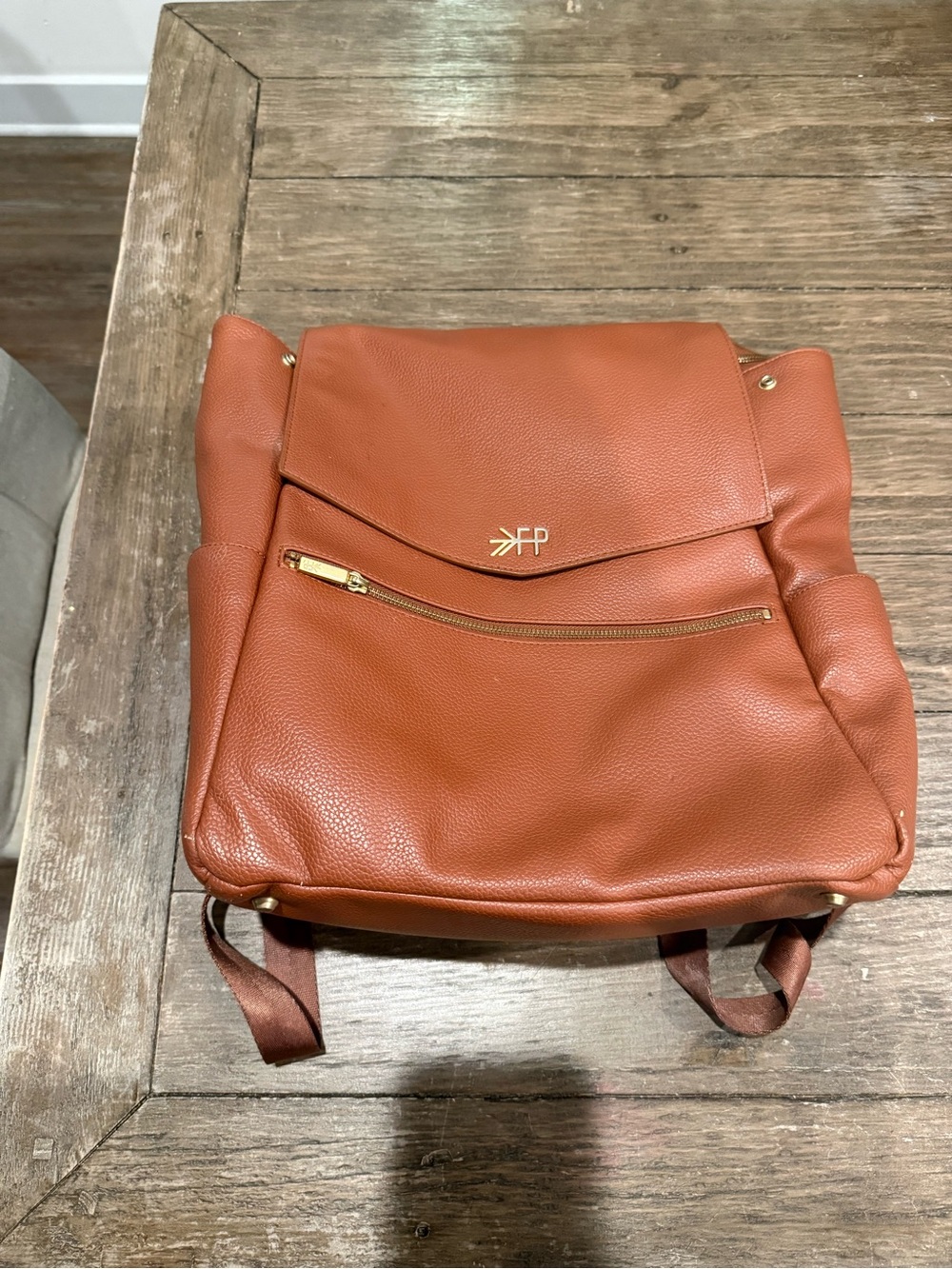 Freshly Picked Cognac Leather Backpack with Gold Hardware